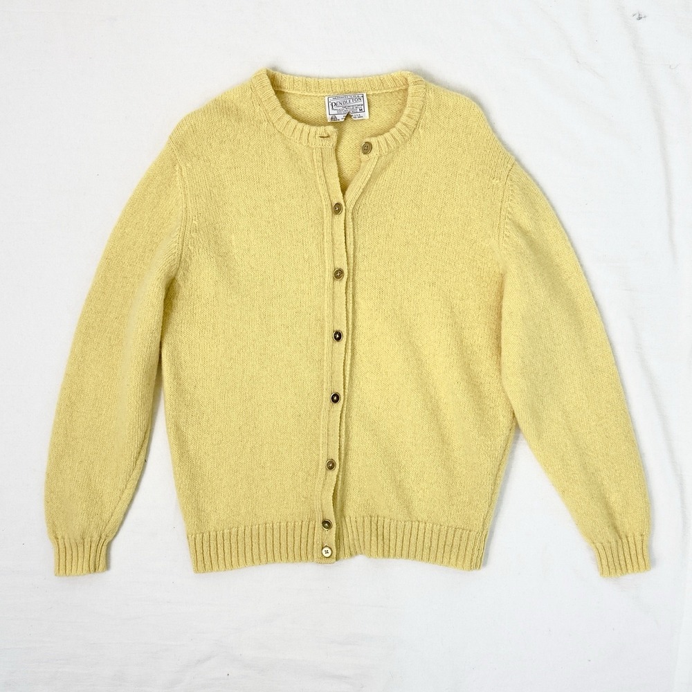 Vintage 70s Pendleton 100% Virgin Wool USA Butter Yellow Cardigan Sweater M